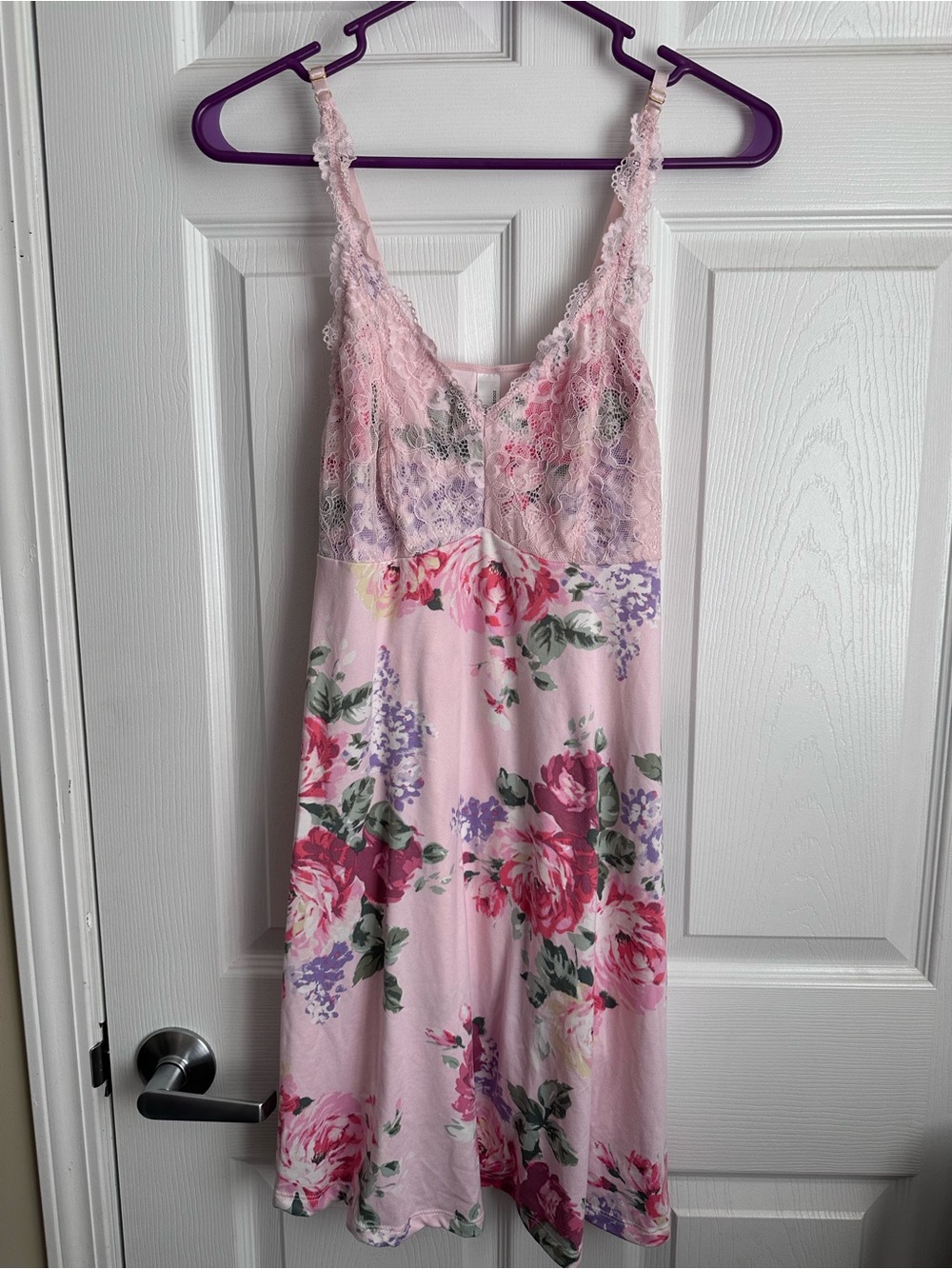 Pink Floral Lace Trim Chemise